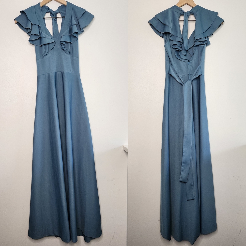 Elegant Blue Ruffle Maxi Dress